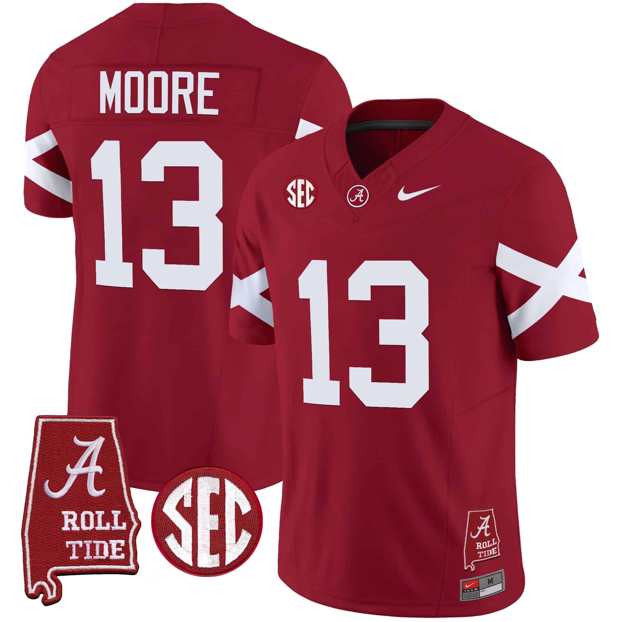Men Alabama Crimson Tide #13 Moore Red Map Vapor Limited 2024 Nike NCAA Jersey